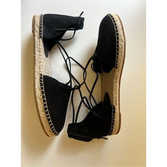 Eileen Fisher Womens Black Suede Leather Back Zip Lace Espadrille Flat Sz 9 NWOT - Picture 5 of 8